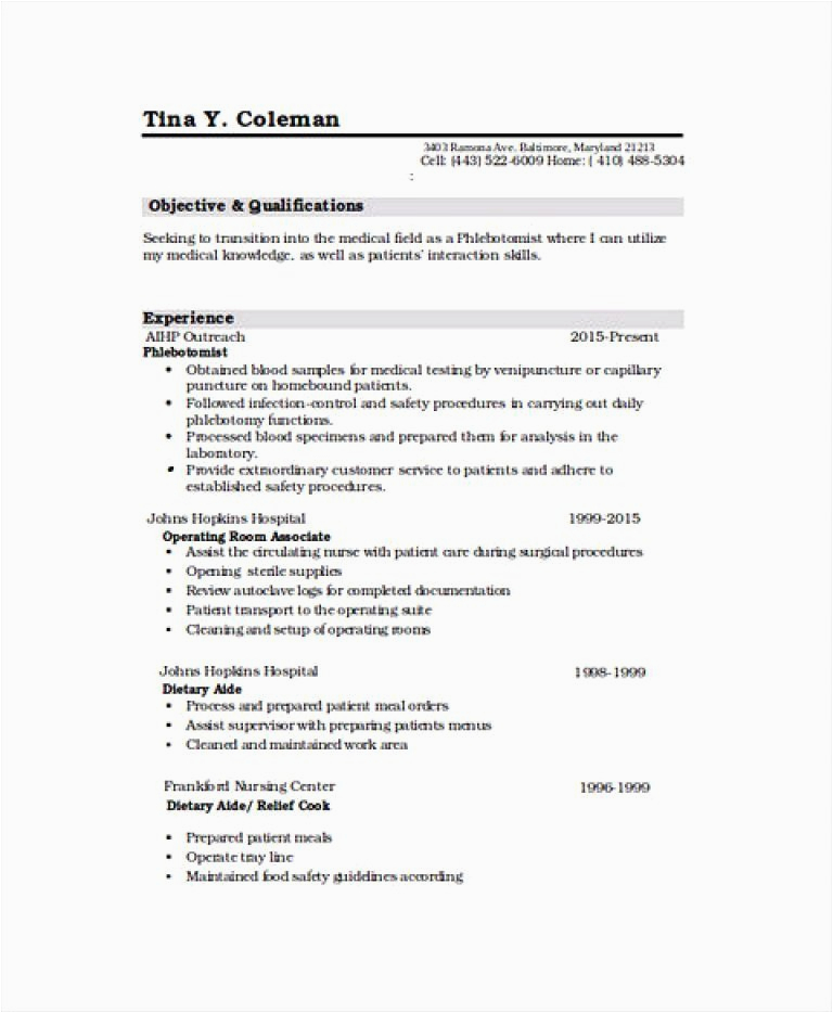 Sample Resume for Phlebotomy with No Experience √ 20 Phlebotomy Resume No Experience