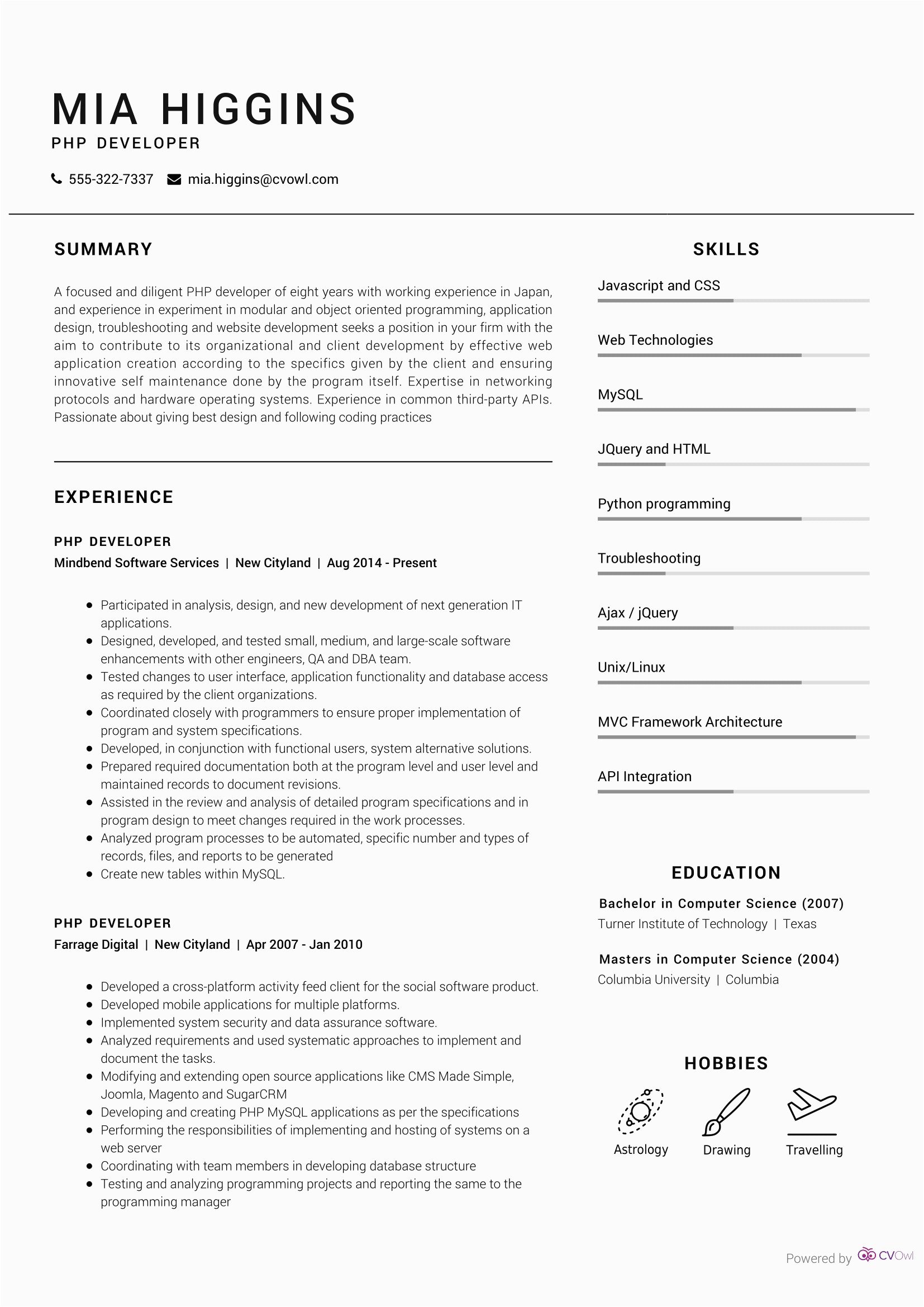 Sample Resume for PHP Developer Experienced PHP Developer Resume Sample