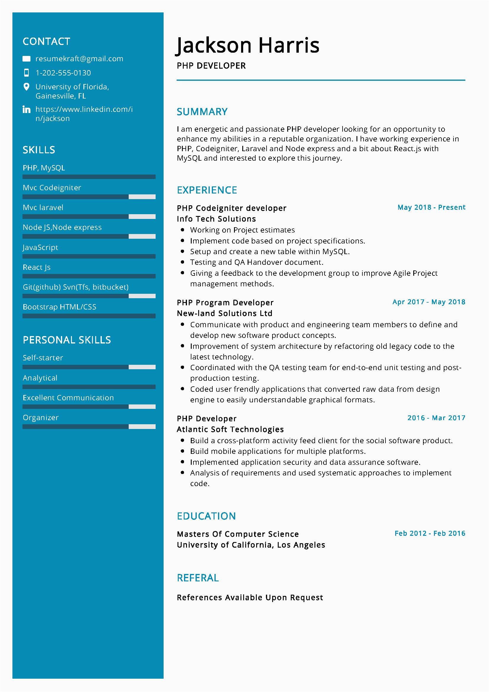 Sample Resume for PHP Developer Experienced PHP Developer Resume Sample & Writing Tips 2020 Resumekraft