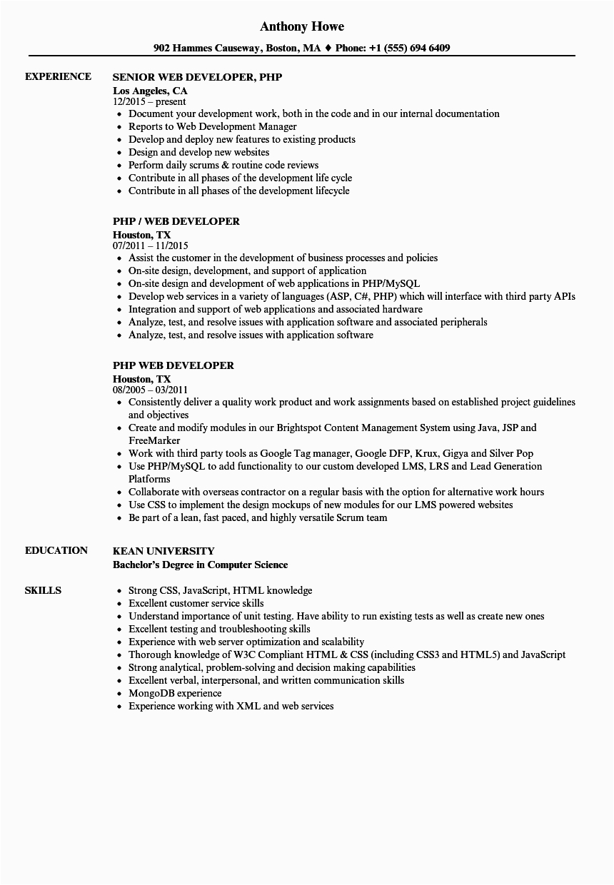 Sample Resume for PHP Developer Experienced PHP Web Developer Resume Samples Velvet Jobs