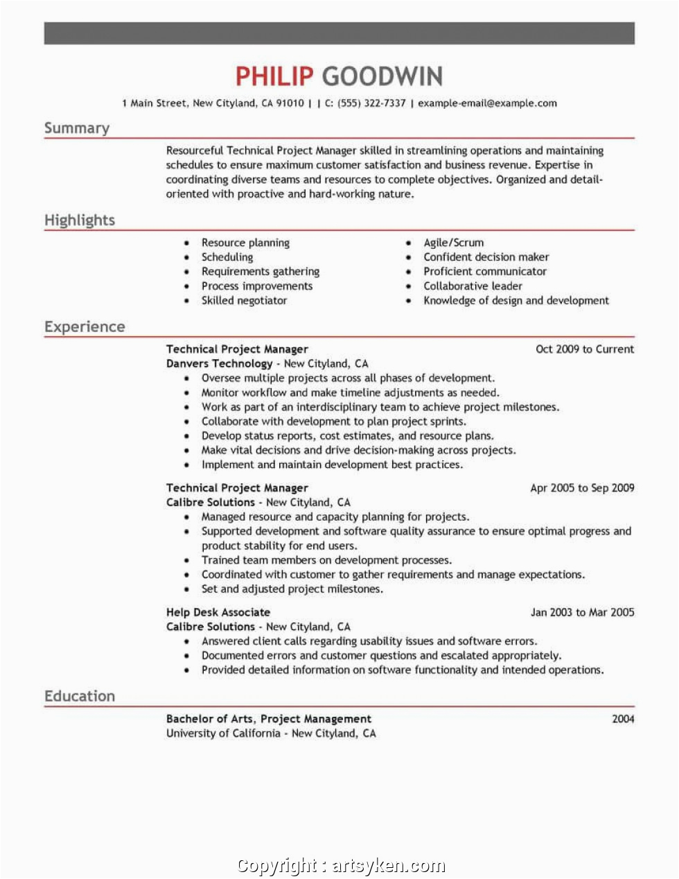 modern resume of program manager software