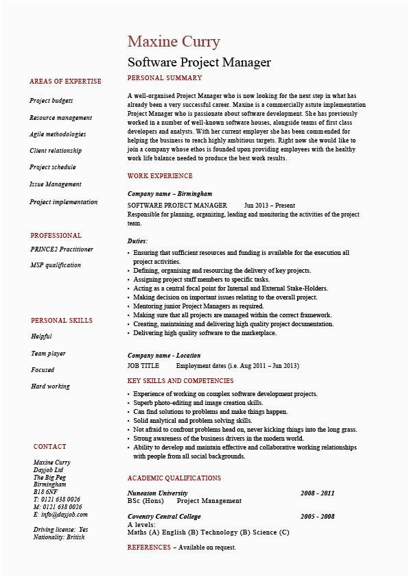 software project manager resume 1461