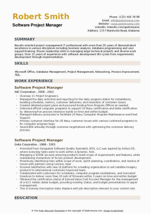 Sample Resume for Project Manager It software software Project Manager Resume Samples
