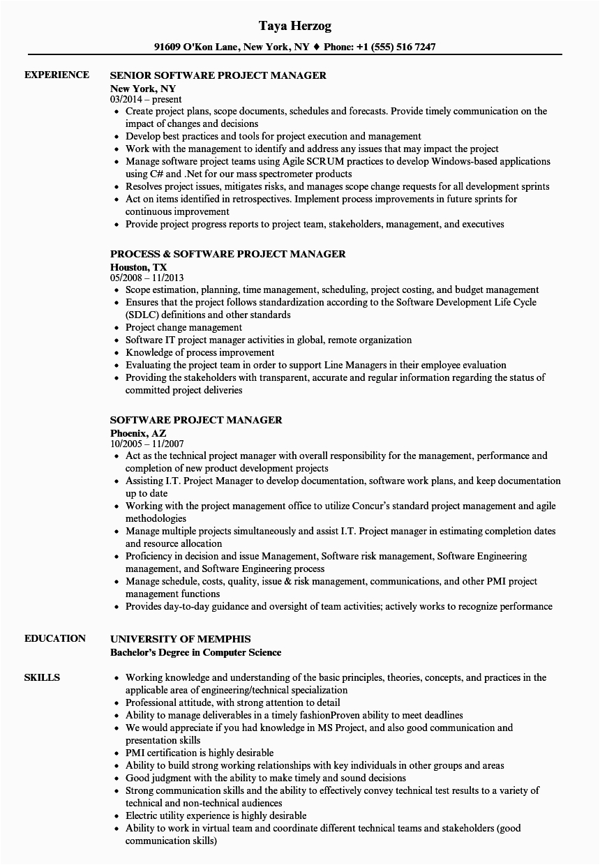 Sample Resume for Project Manager It software software Project Manager Resume Samples