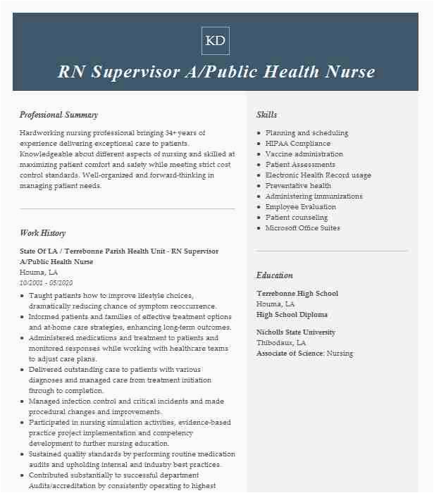 Sample Resume for Public Health Nurse Rn Supervisor A Public Health Nurse Resume Example State