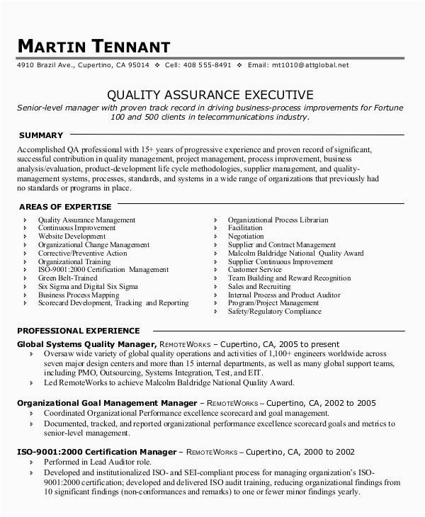 Sample Resume for Quality assurance Executive Free 9 Sample Quality assurance Resume Templates In Ms