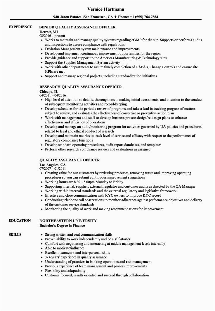 Sample Resume for Quality assurance Executive Quality assurance Resume Examples Awesome Quality