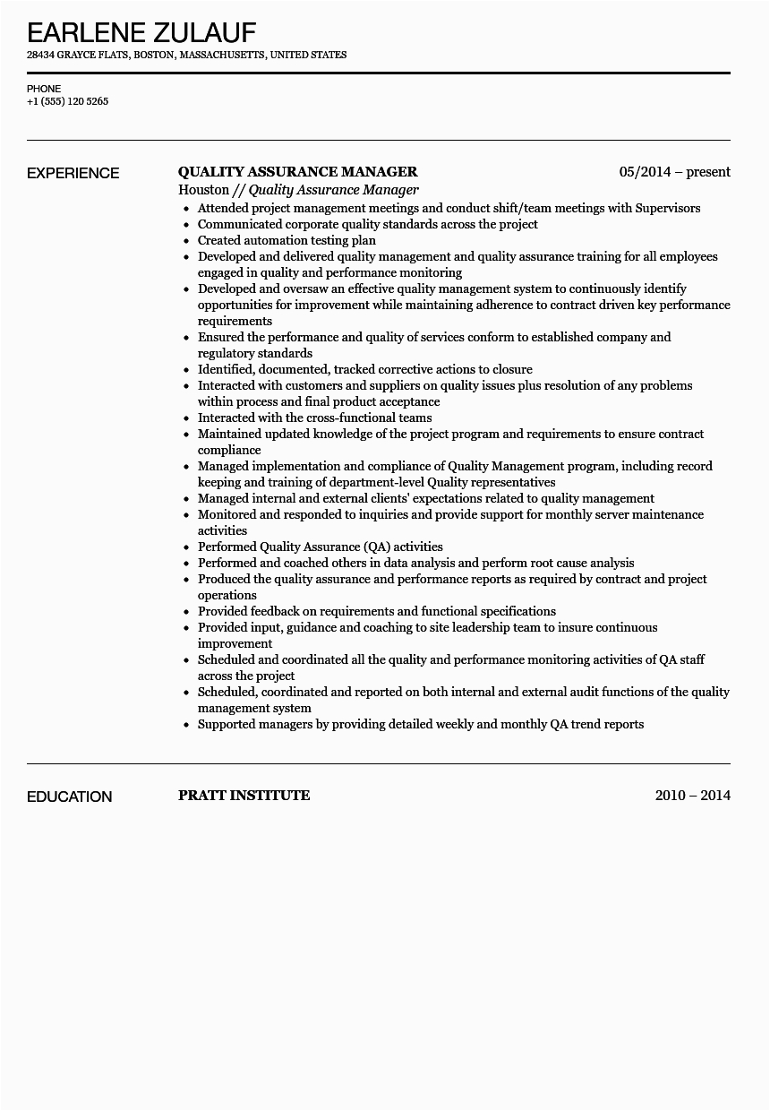 Sample Resume for Quality assurance Manager Quality assurance Manager Resume Sample