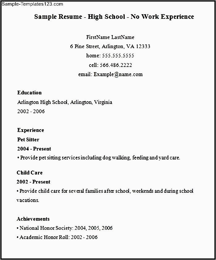 Sample Resume No Experience High School High School Resume with No Work Experience Sample Templates