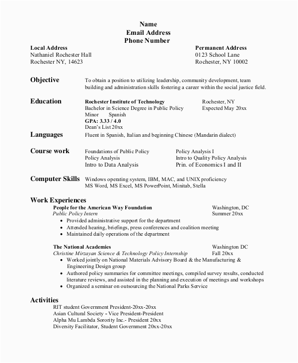resume for college student