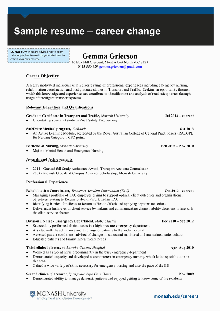 – career change sample resume gemma grierson career objec
