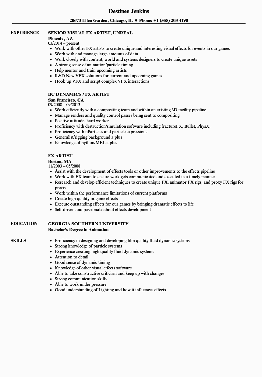 vfx artist resume template