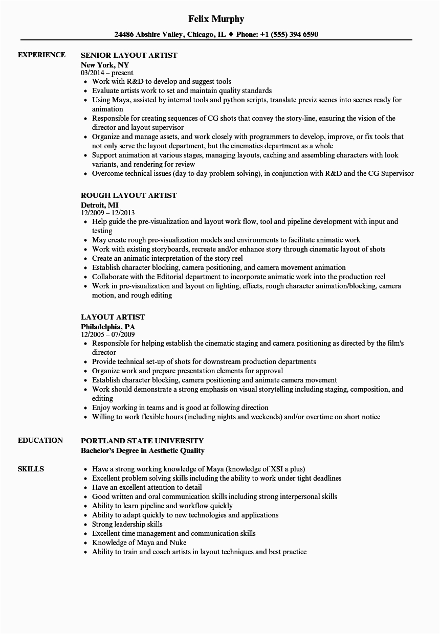 vfx artist resume template