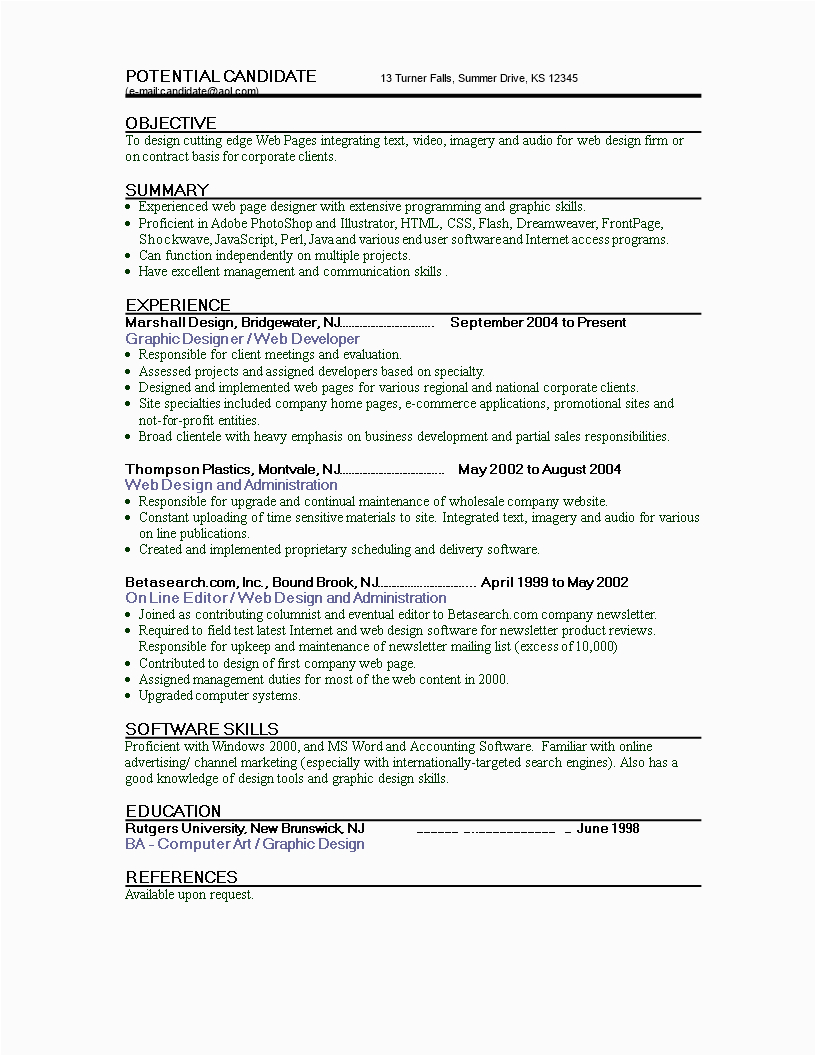 Web Developer Resume Sample for Freshers Web Designer Fresher Resume