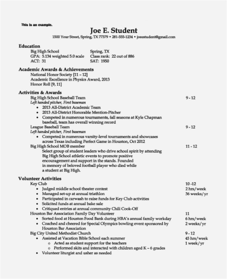 resume for college application template
