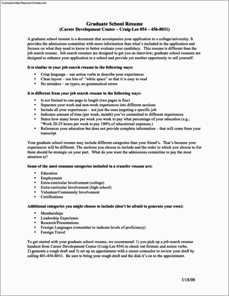resume templates for graduate school