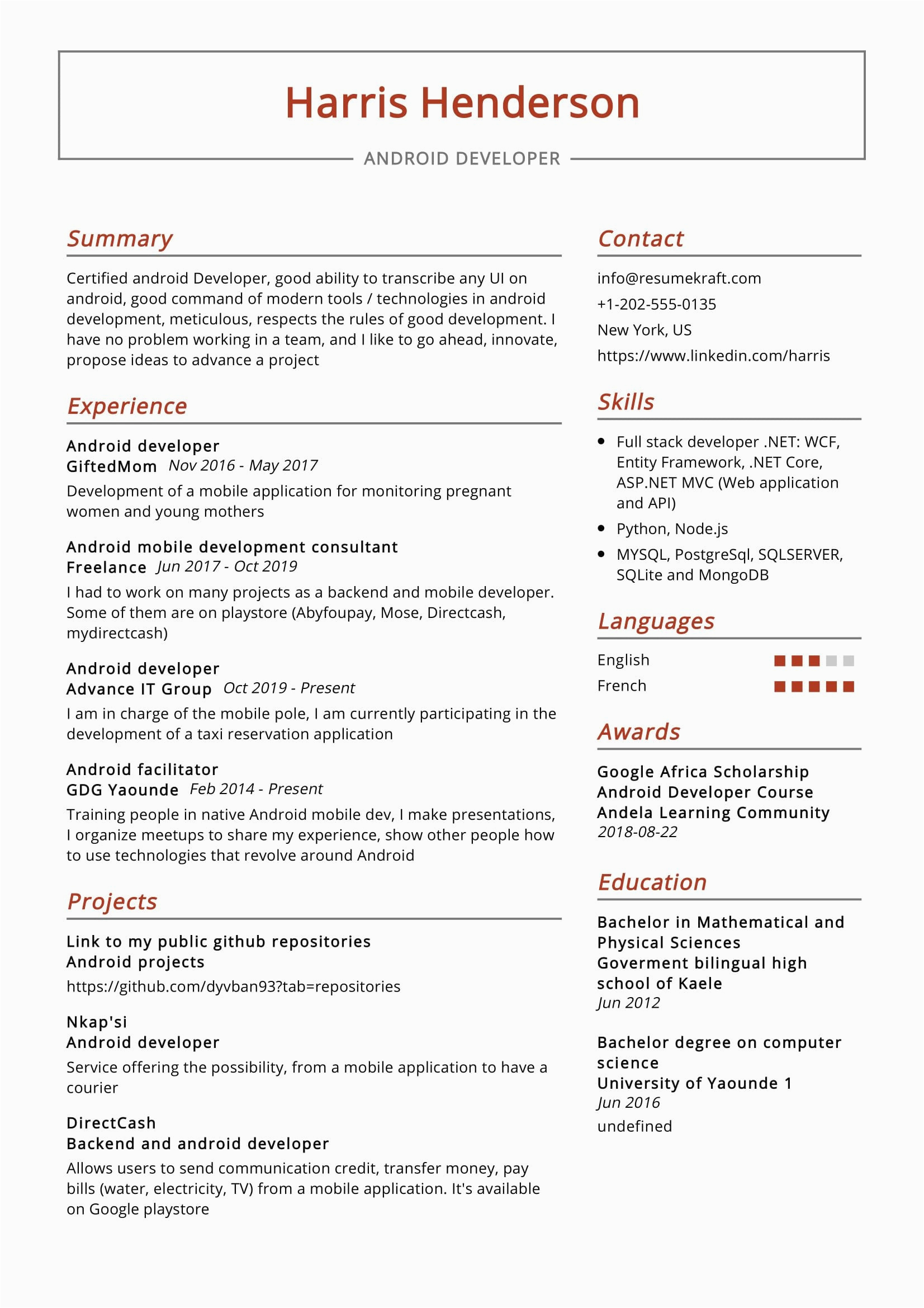 Android Developer Resume Template Free Download android Developer Resume Sample 2021