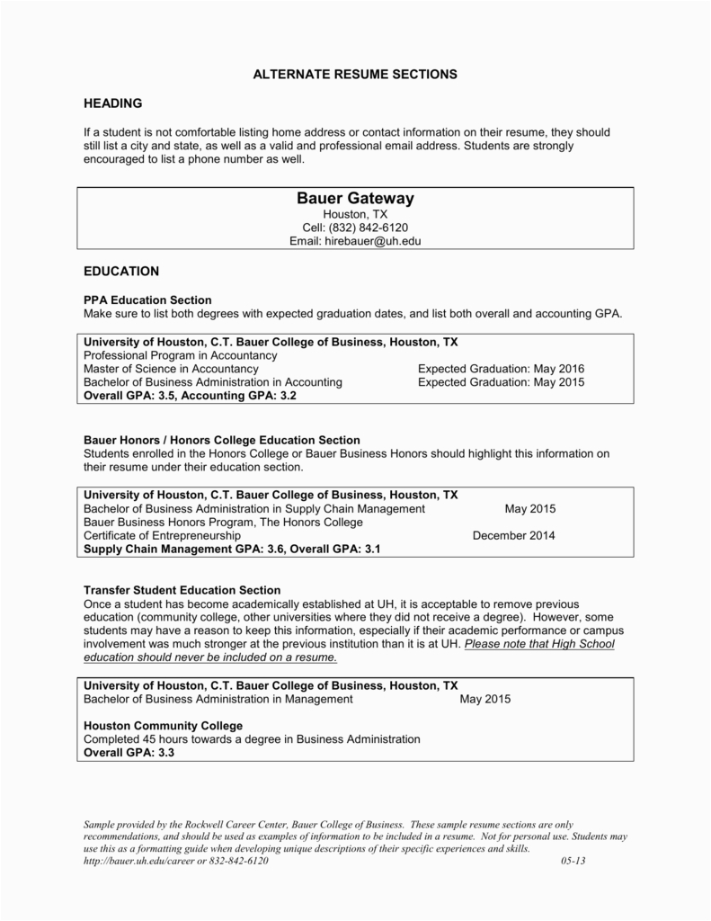 college student resume education section