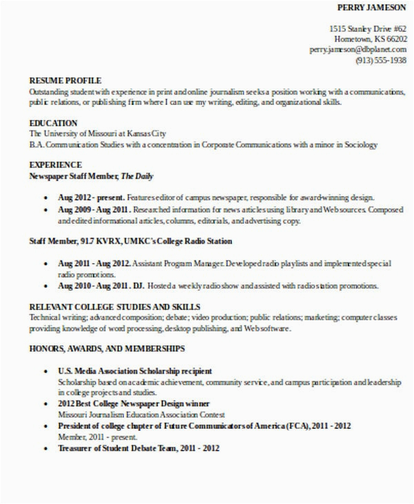 college student resume education section