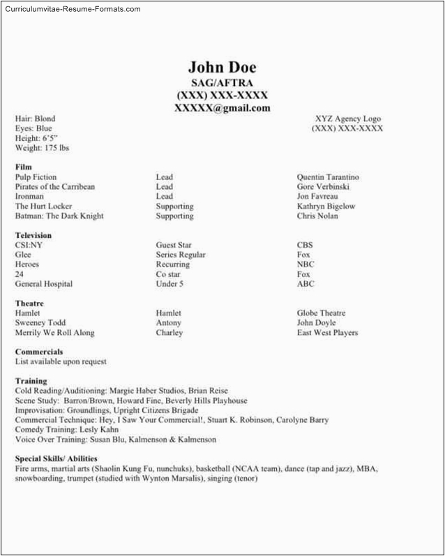 acting resume template no experience