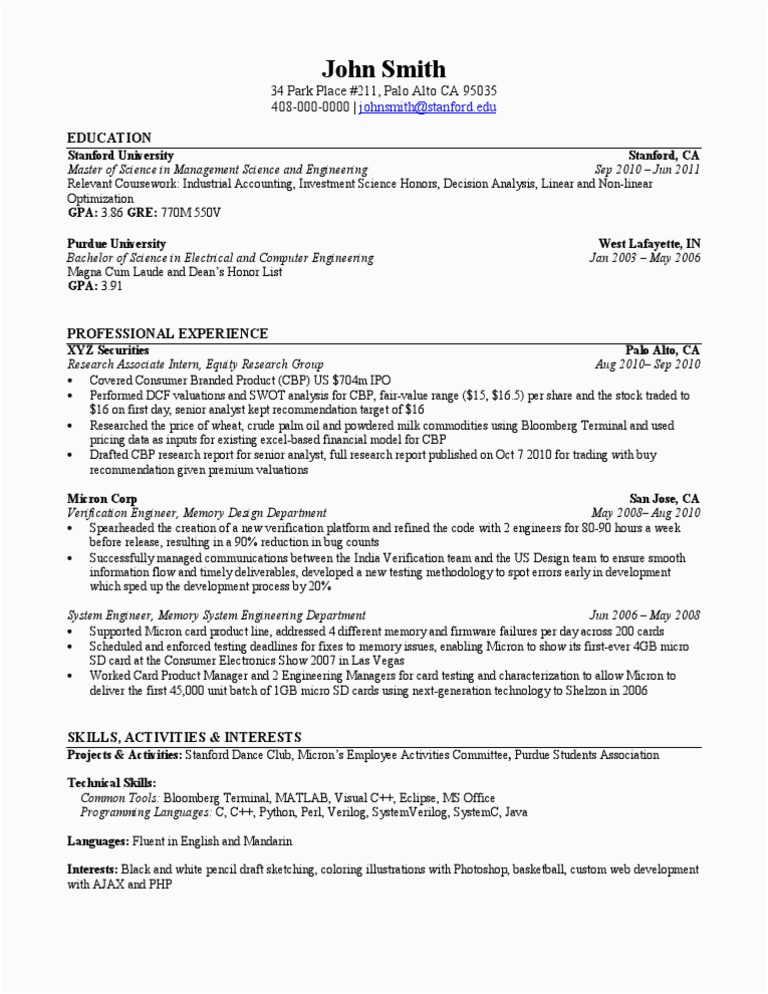 Investment Banking Resume II After