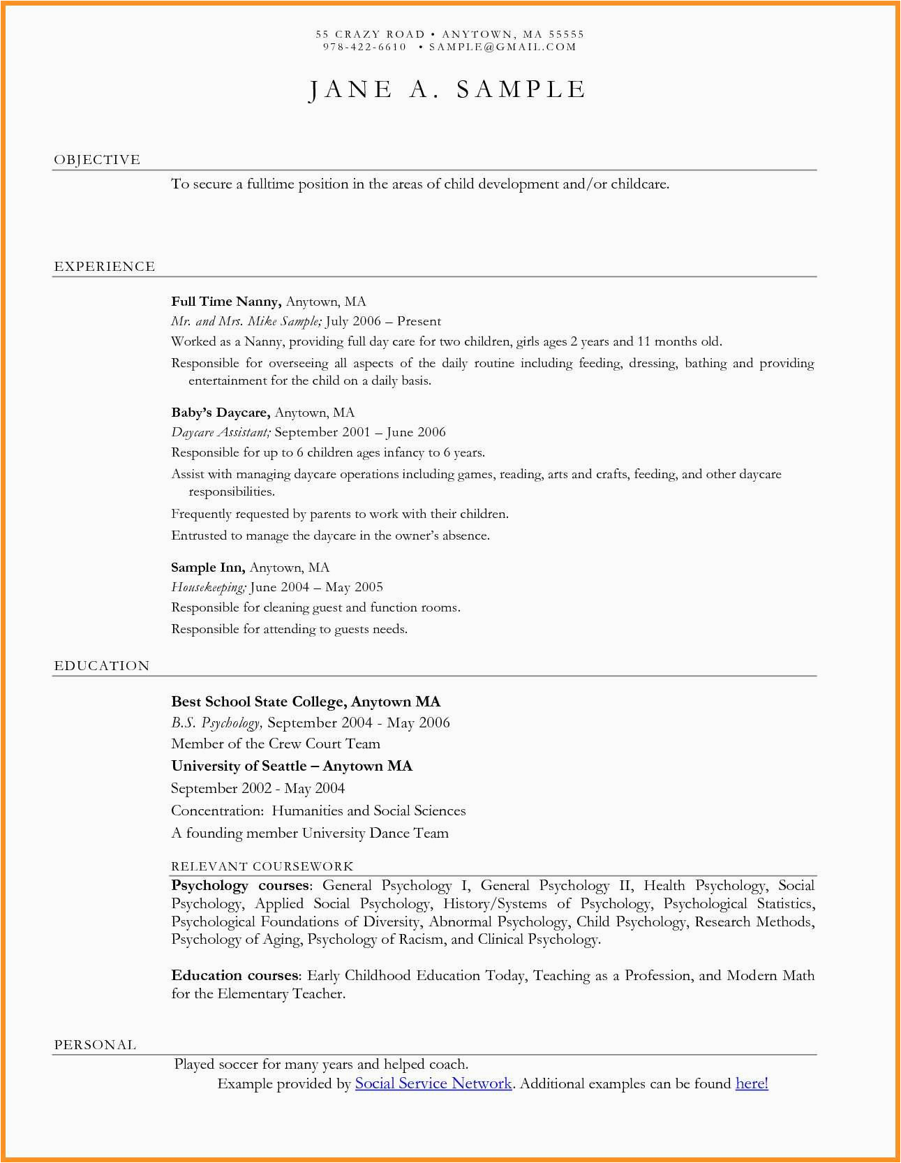13 14 childcare provider resume