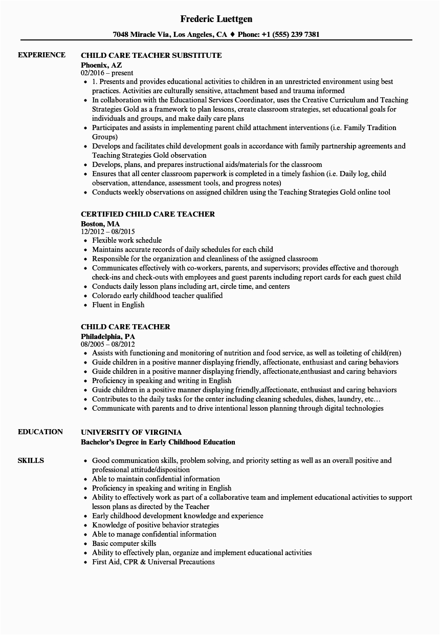 childcare resume template example