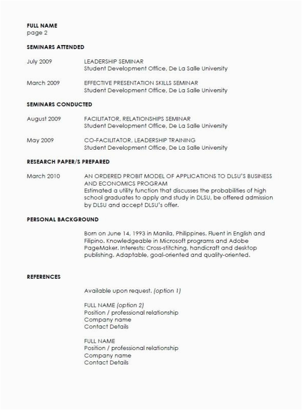 free resume template dlsu