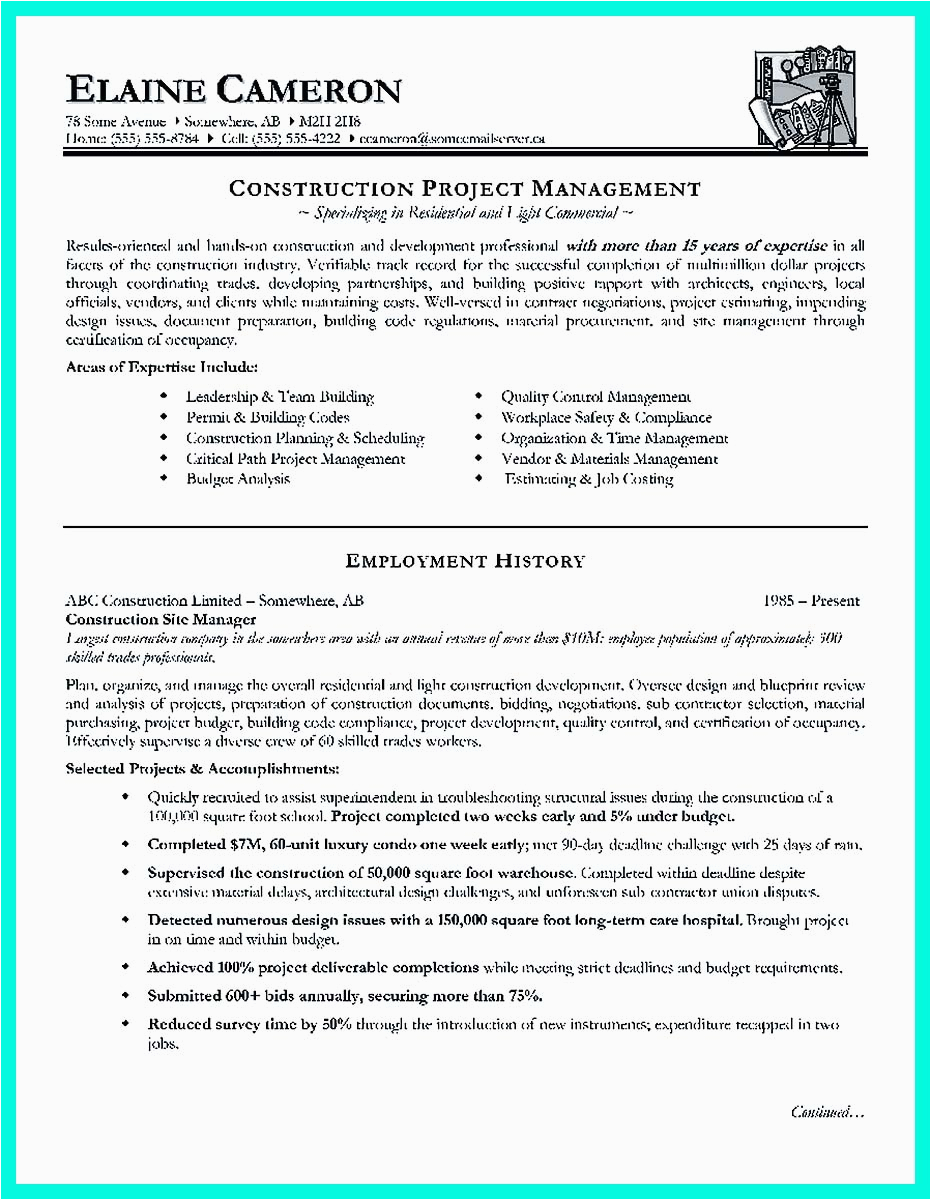 Resume Sample for Construction Project Manager Cool Construction Project Manager Resume to Get Applied