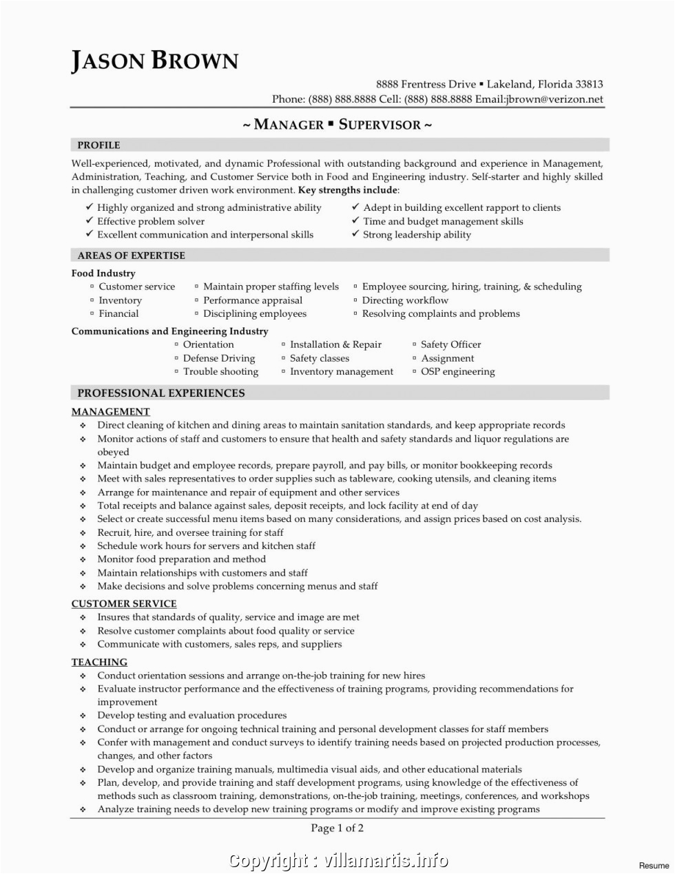 1382 example resume for food industry