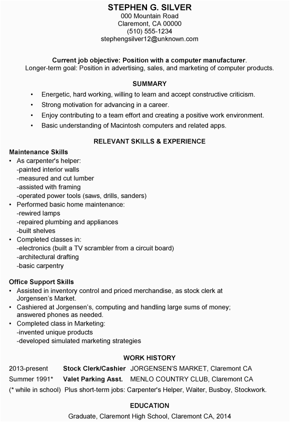 resume examples long term employment