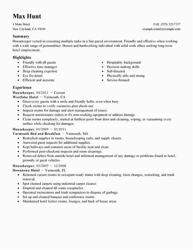 Resume Template for One Long Term Job Housekeeper Resume Sample Perfect Housekeeping Aide