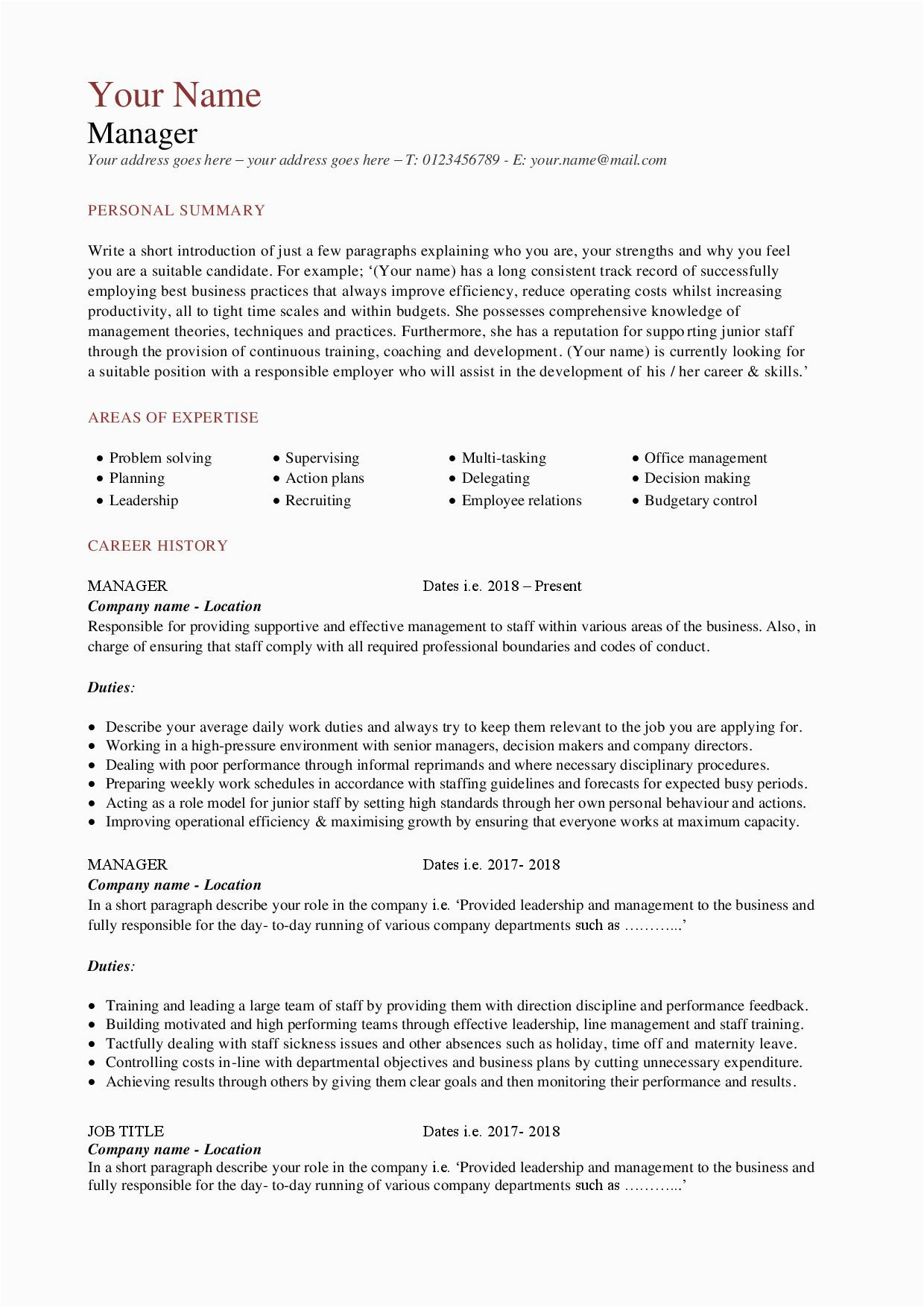 long term unemployment cv template