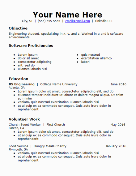 examples of student resumes with no work experience