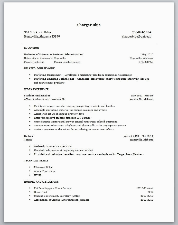 sample resume for a college student with no experience