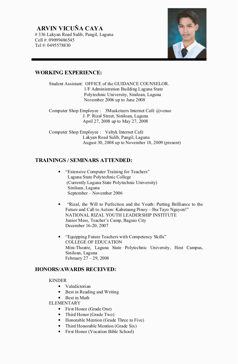 samples of resumes for college students