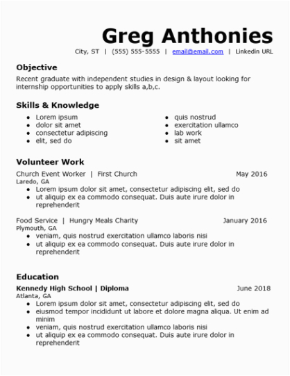 high school student sample resume with