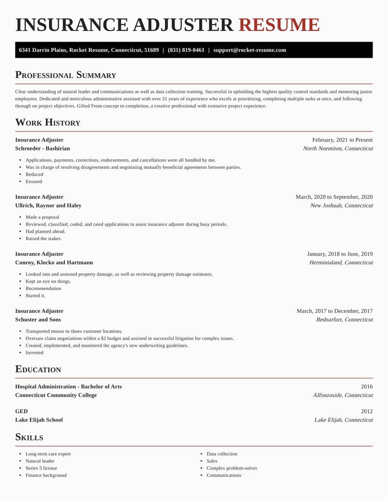 insurance adjuster career resumes templates and sections