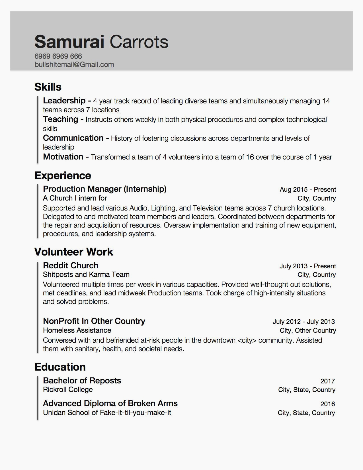 resume samples with little work experience
