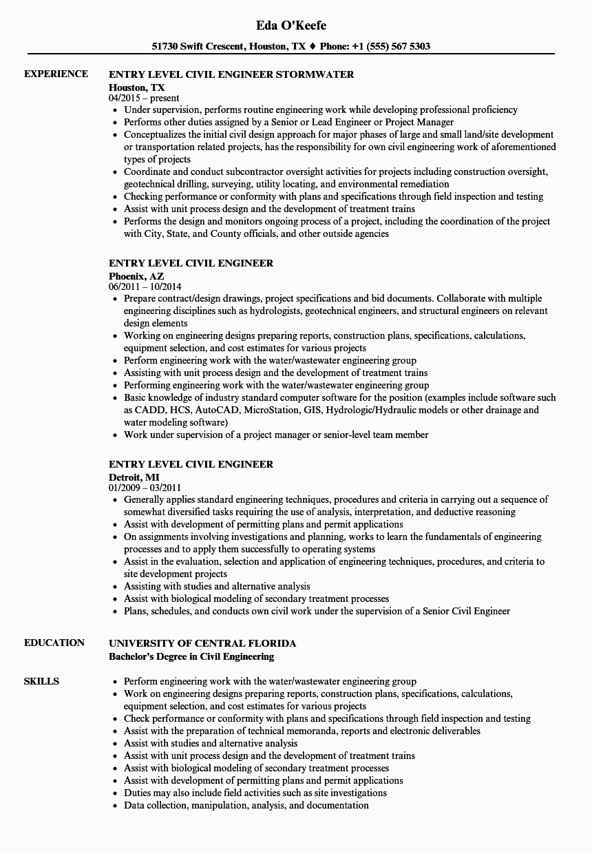 Sample Civil Engineering Resume Experience Level Entry Level Civil Engineer Resume Samples