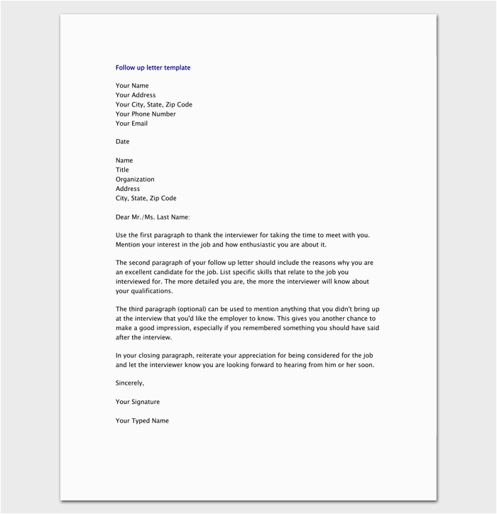 Sample Follow Up Letter to Resume Submission Follow Up Letter Template 10 formats Samples & Examples