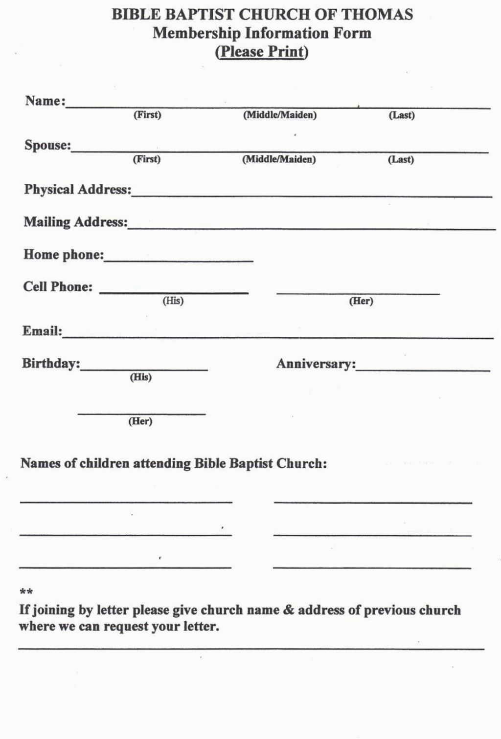 church membership form pdf free