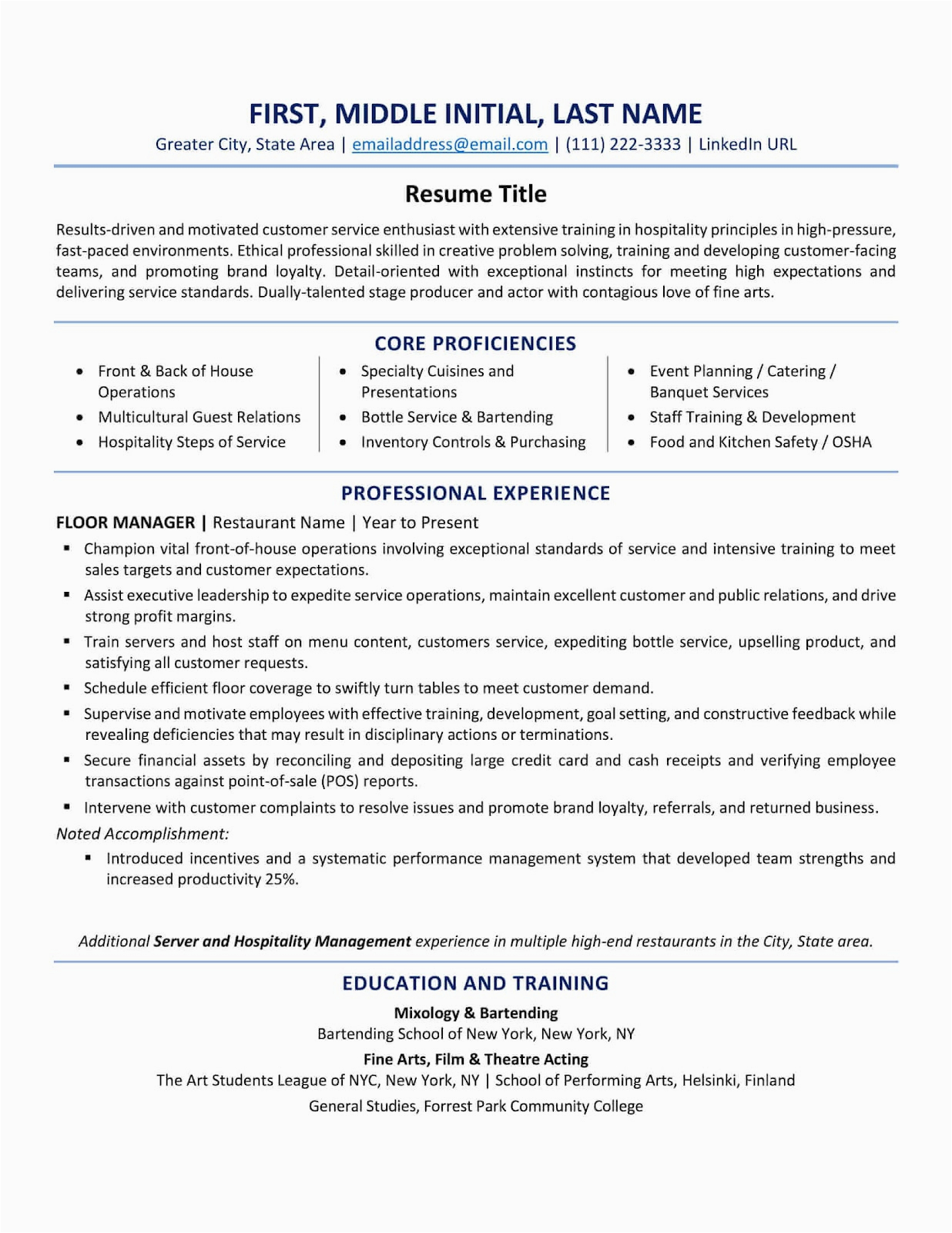 standard job resume