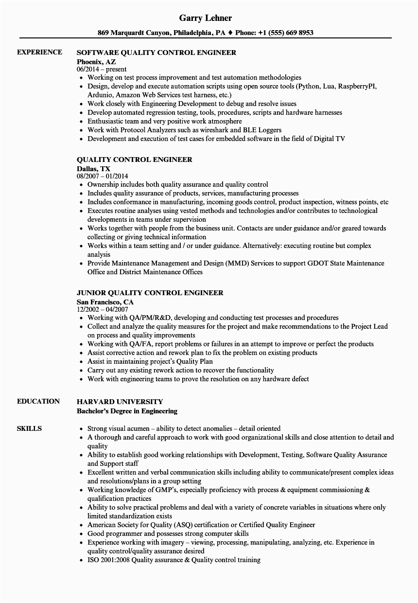 Sample Resume for Quality Engineer In Automobile Pdf Resume Example Automotive Quality Engineer