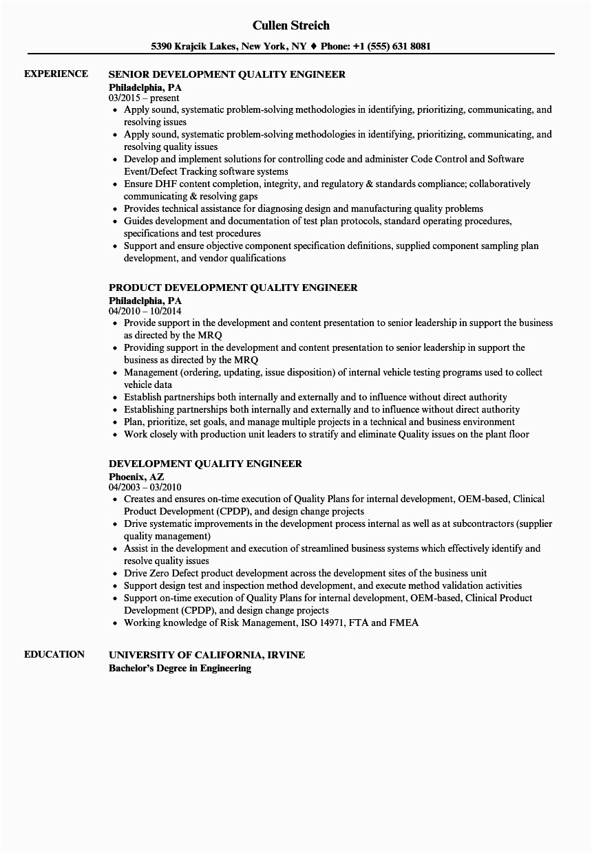 Sample Resume for Quality Engineer In Automobile Pdf Sample Resume for Quality Engineer In Automobile