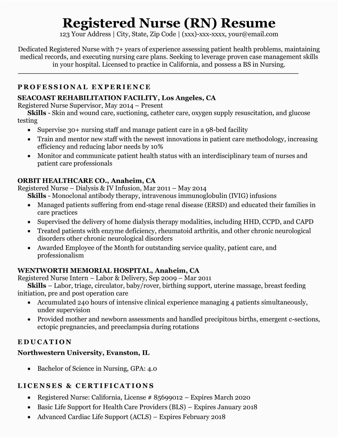 Sample Resume for Registered Nurse Position Registered Nurse Rn Resume Sample & Tips