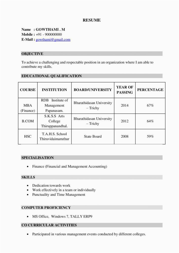 mba resume format for freshers 5 mba