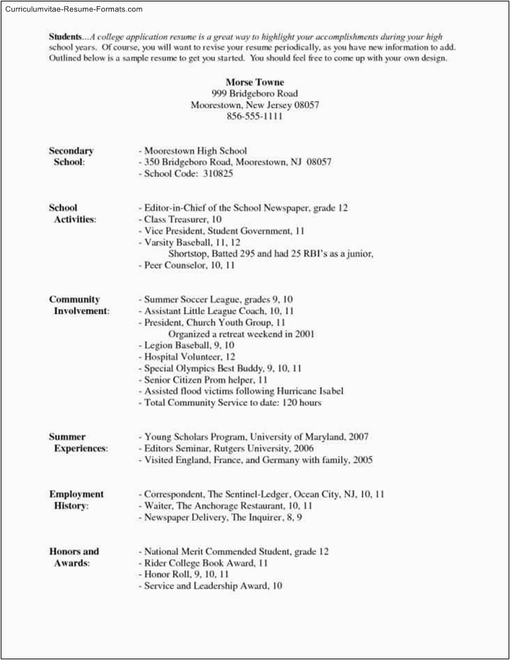 college admissions resume template