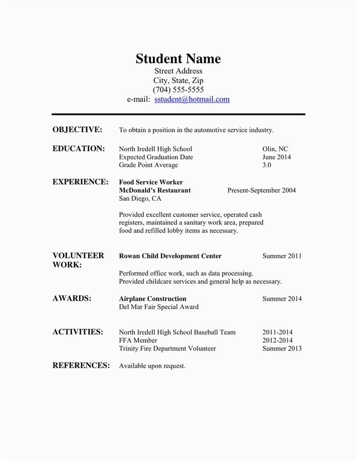 high school student resume