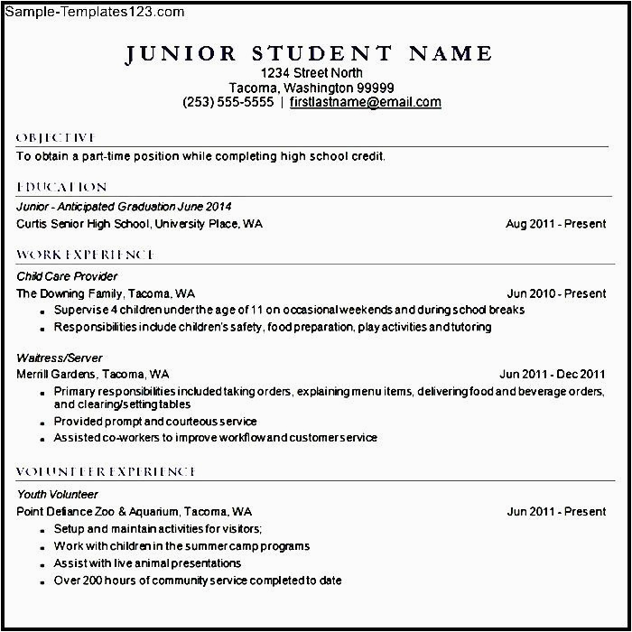 college resume template for high school students